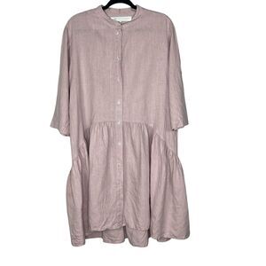 CROWN LINEN DESIGNS Size L SHIRT DRESS 100% Linen Made in Ukraine Mauve Pink